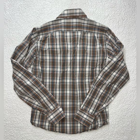 Abercrombie & Fitch Shirt Button Down Brown Blue Mens Large Muscle Fit - Picture 2 of 6